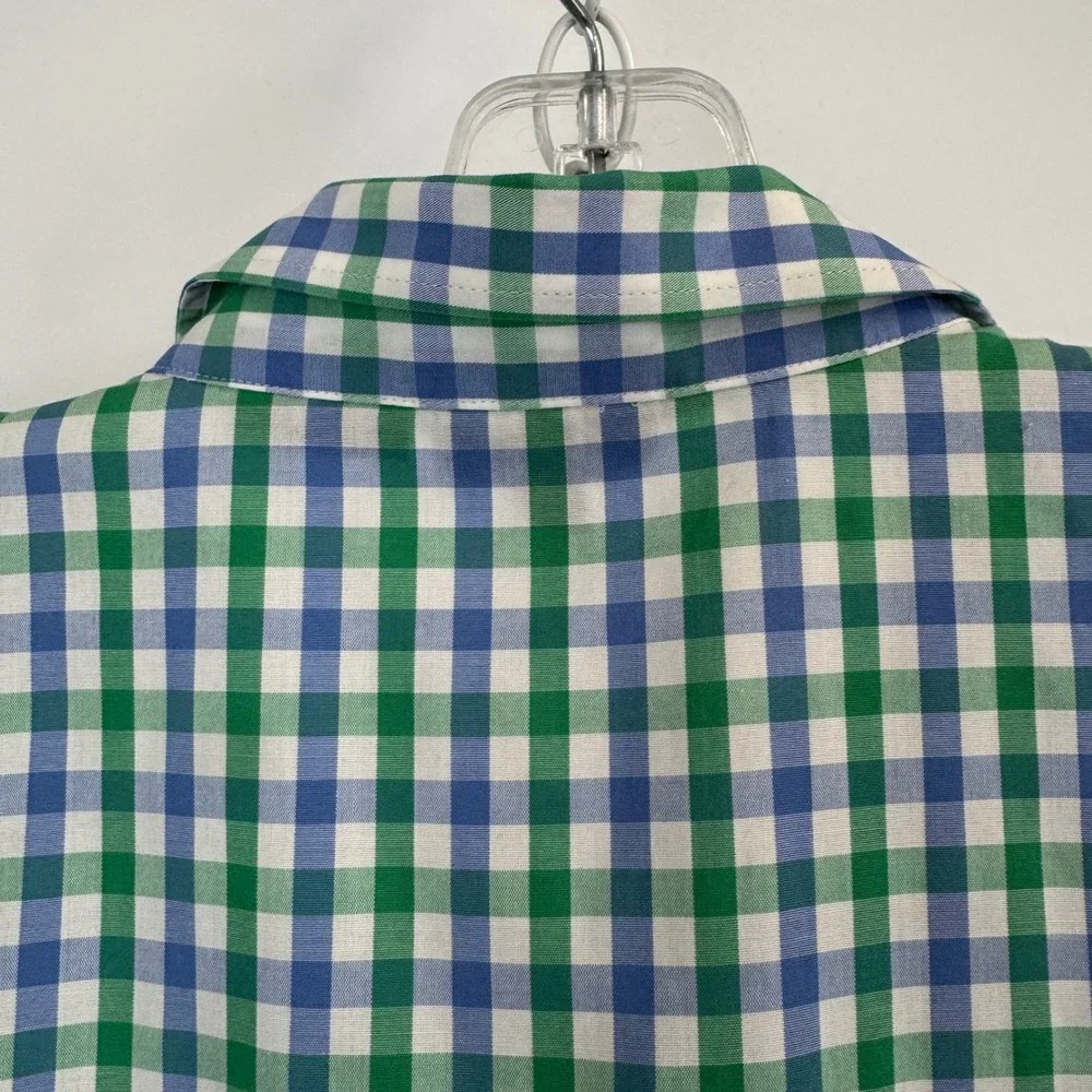 Talbots Womens 18 Gingham Sleeveless Button Down Shirt Scallop Trim Green Blue - Picture 13 of 13